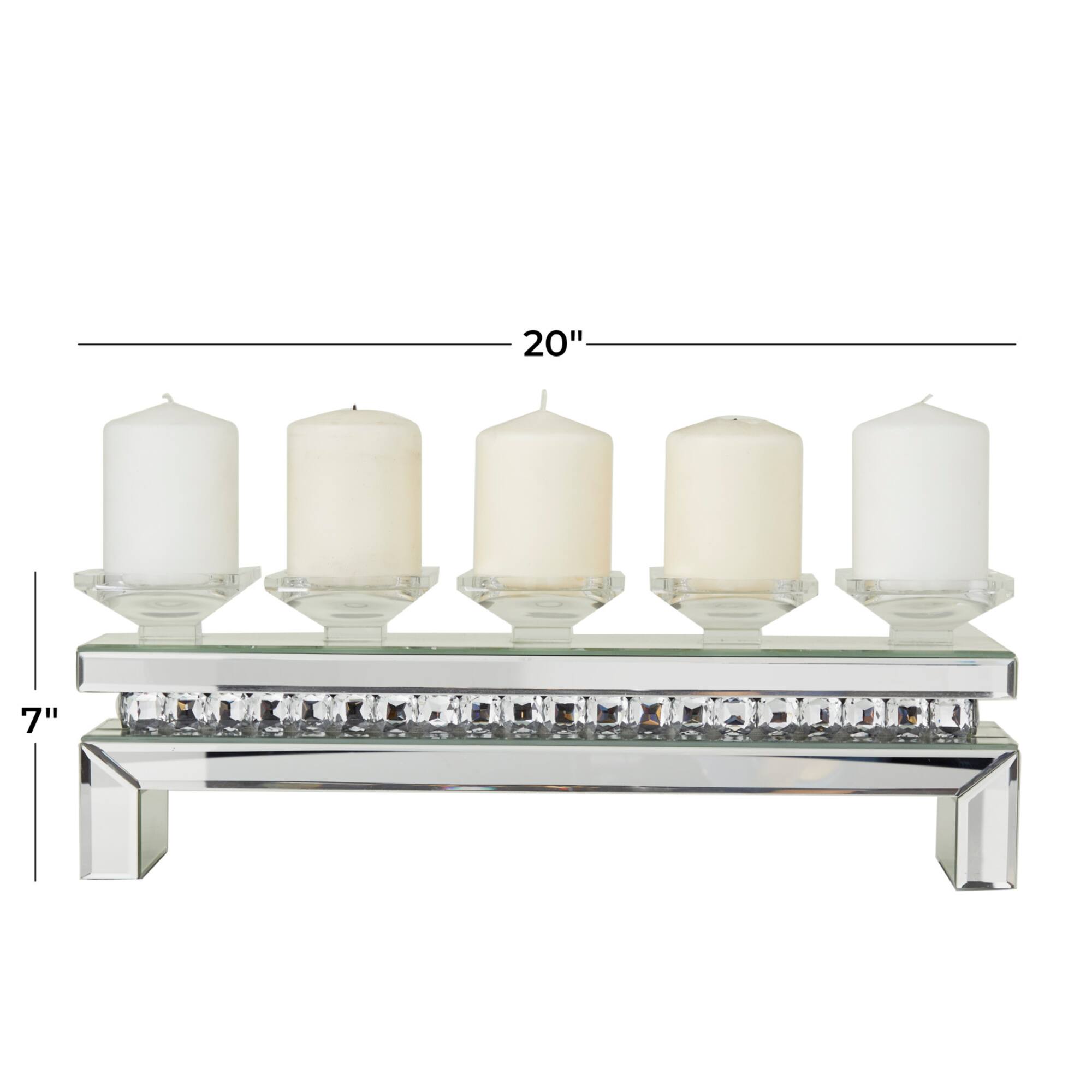 Set of 3 Silver MDF Glam Candle Holder, 7" x 20" x 4"